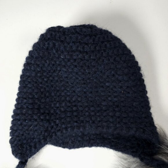 INVERNI Blue Beanie Hat Baby Alpaca Wool Knit Made in Italy Real Fur Pompoms - Picture 5 of 7